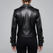 Women's Black Studded Leather Biker Jacket — Fritton