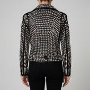 Women's Black Silver Studded Leather Biker Jacket — Thomson