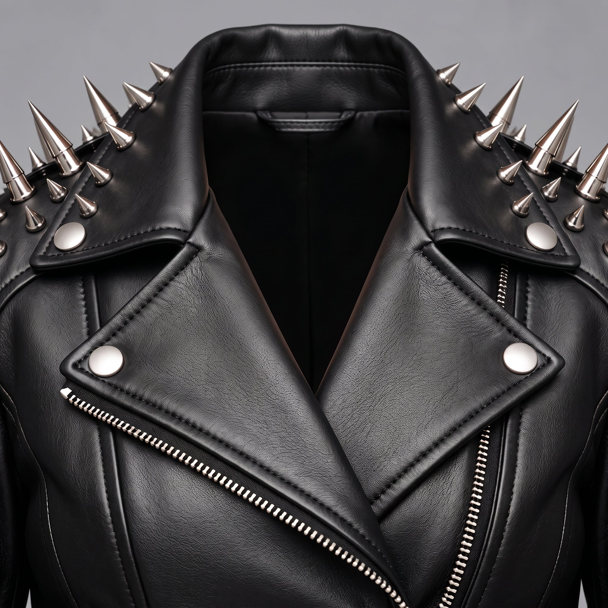 Women's Black Spiked Leather Biker Jacket — Abney
