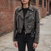 Women's Black Cropped Leather Perfecto Biker Jacket — Ayrton