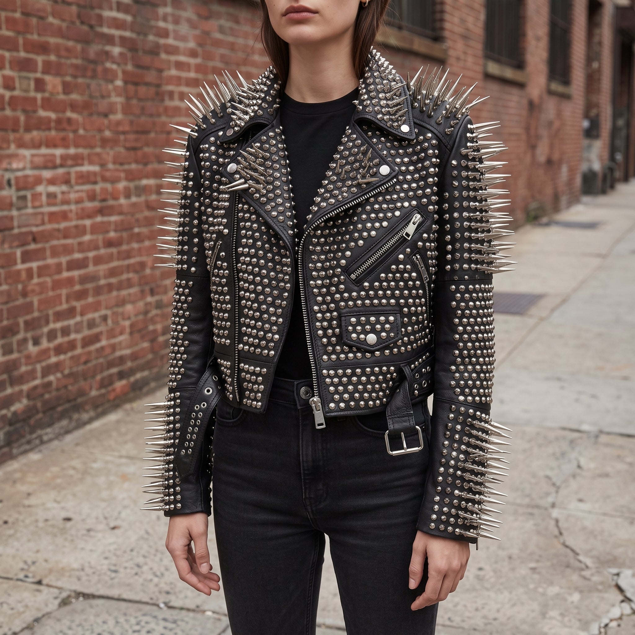 Women's Black Cropped Leather Perfecto Biker Jacket — Ayrton