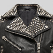 Women's Black Studded Leather Biker Jacket — Basford