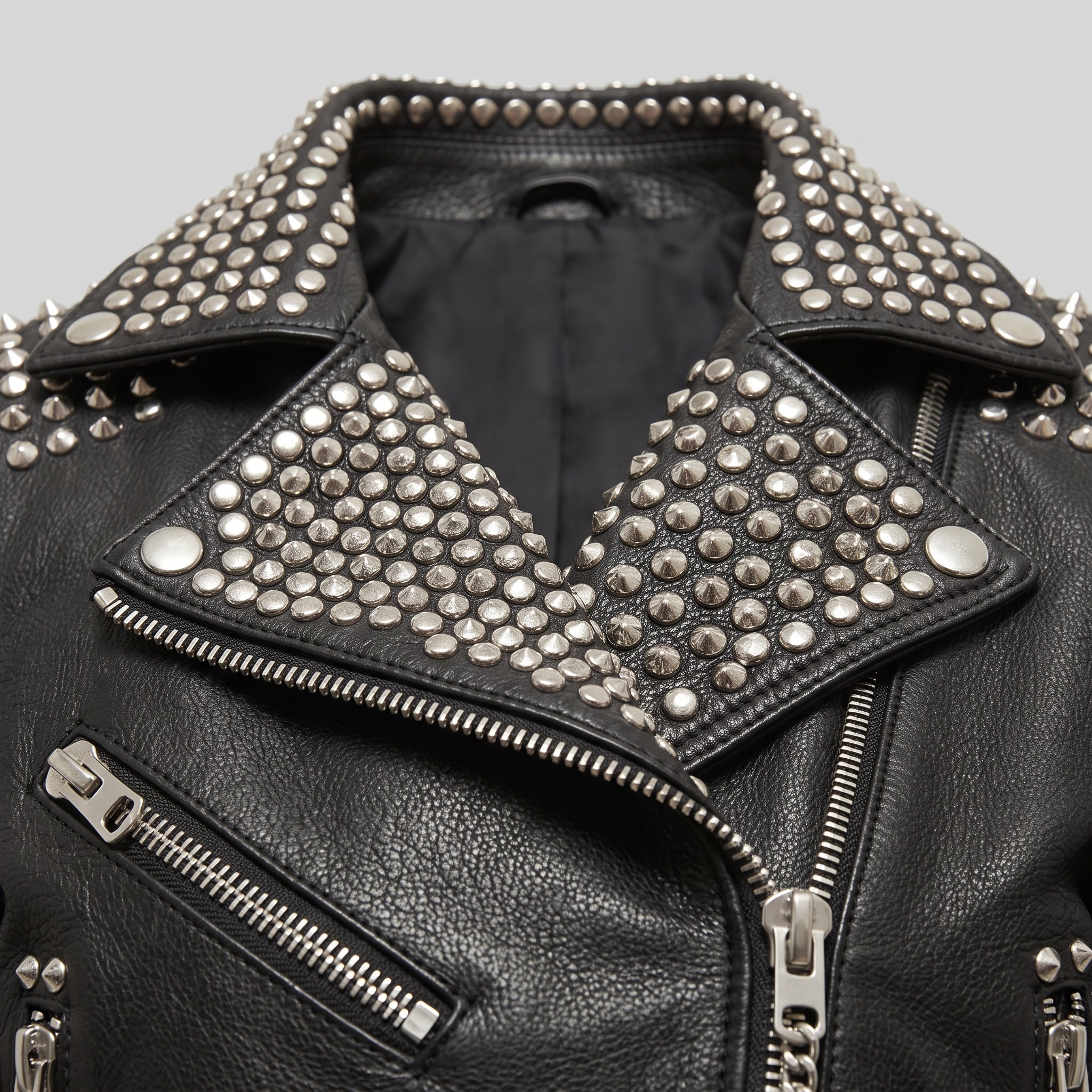 Women's Black Studded Leather Biker Jacket — Basford