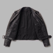 Women's Black Studded Leather Biker Jacket — Basing