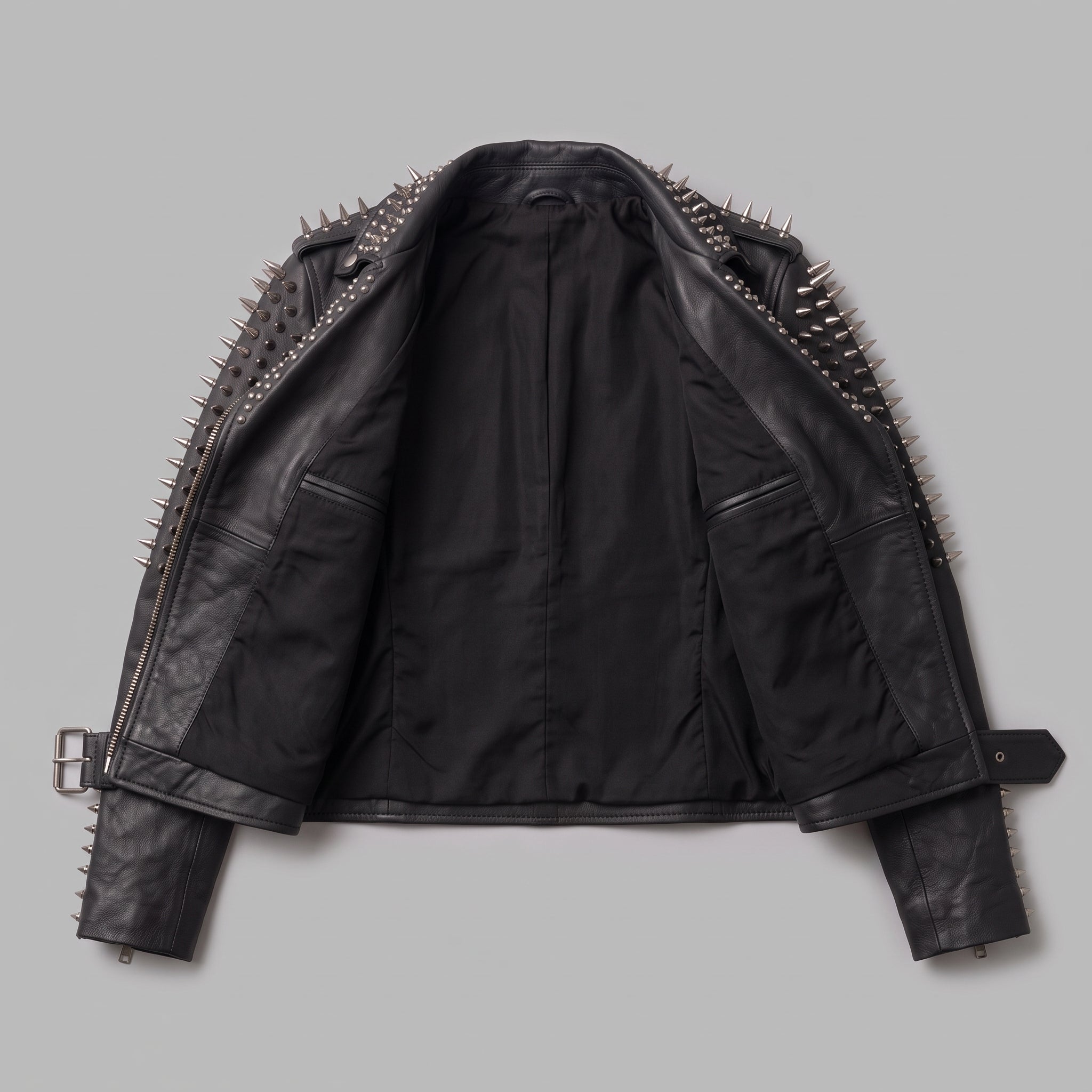 Women's Black Studded Leather Biker Jacket — Basing