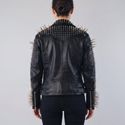 Women's Black Studded Leather Biker Jacket — Eastgate