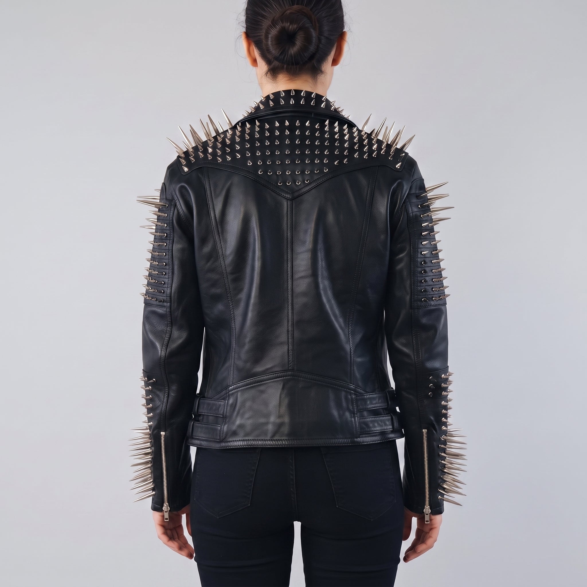 Women's Black Studded Leather Biker Jacket — Eastgate