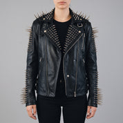 Women's Black Studded Leather Biker Jacket — Eastgate