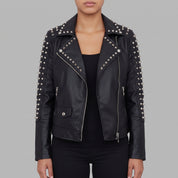 Women's Black Studded Leather Biker Jacket — Hammersley