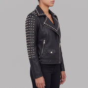 Women's Black Studded Leather Biker Jacket — Hammersley