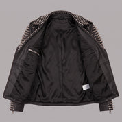 Women's Black Studded Leather Biker Jacket — Holden