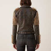 Women's Black Studded Leather Biker Jacket — Lancaster