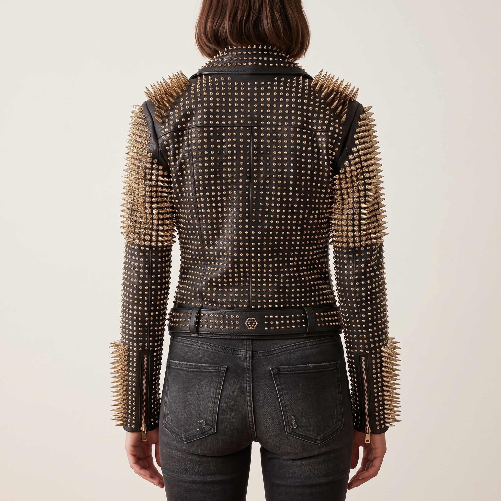Women's Black Studded Leather Biker Jacket — Lancaster
