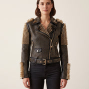 Women's Black Studded Leather Biker Jacket — Lancaster