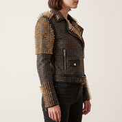 Women's Black Studded Leather Biker Jacket — Lancaster
