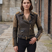 Women's Black Studded Leather Biker Jacket — Lancaster