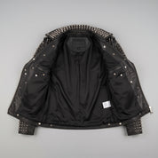 Women's Black Studded Leather Biker Jacket — Lowton