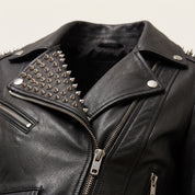 Women's Black Studded Leather Biker Jacket — Mirfield