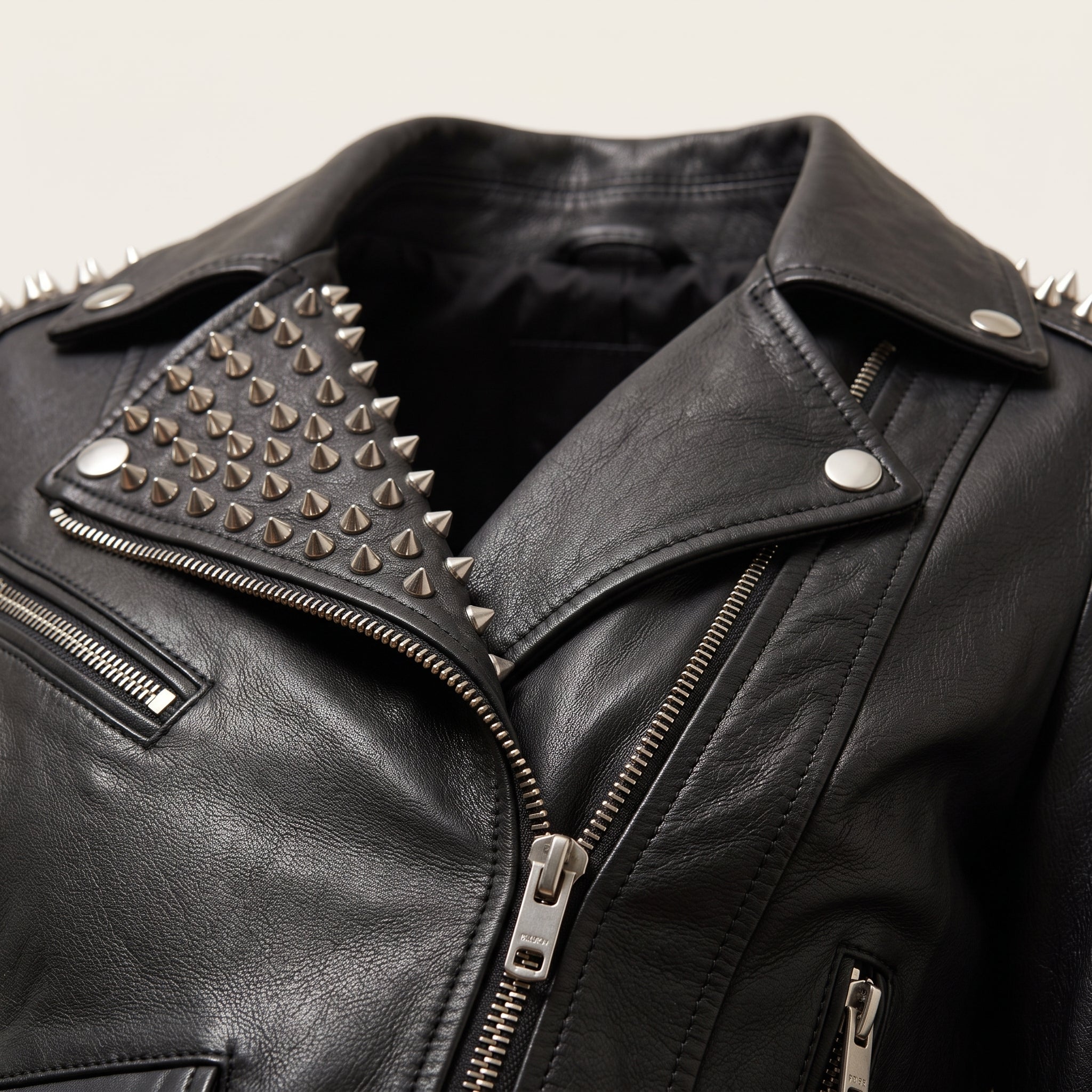 Women's Black Studded Leather Biker Jacket — Mirfield