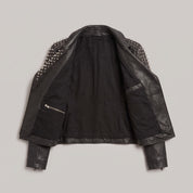 Women's Black Studded Leather Biker Jacket — Mirfield