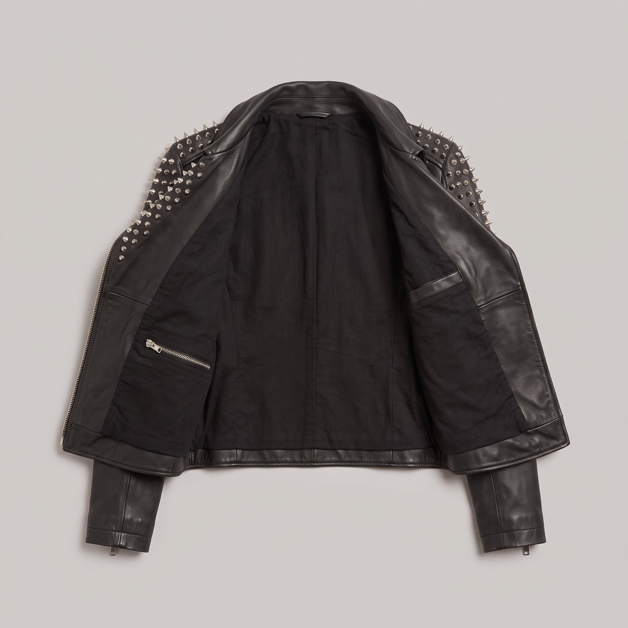 Women's Black Studded Leather Biker Jacket — Mirfield