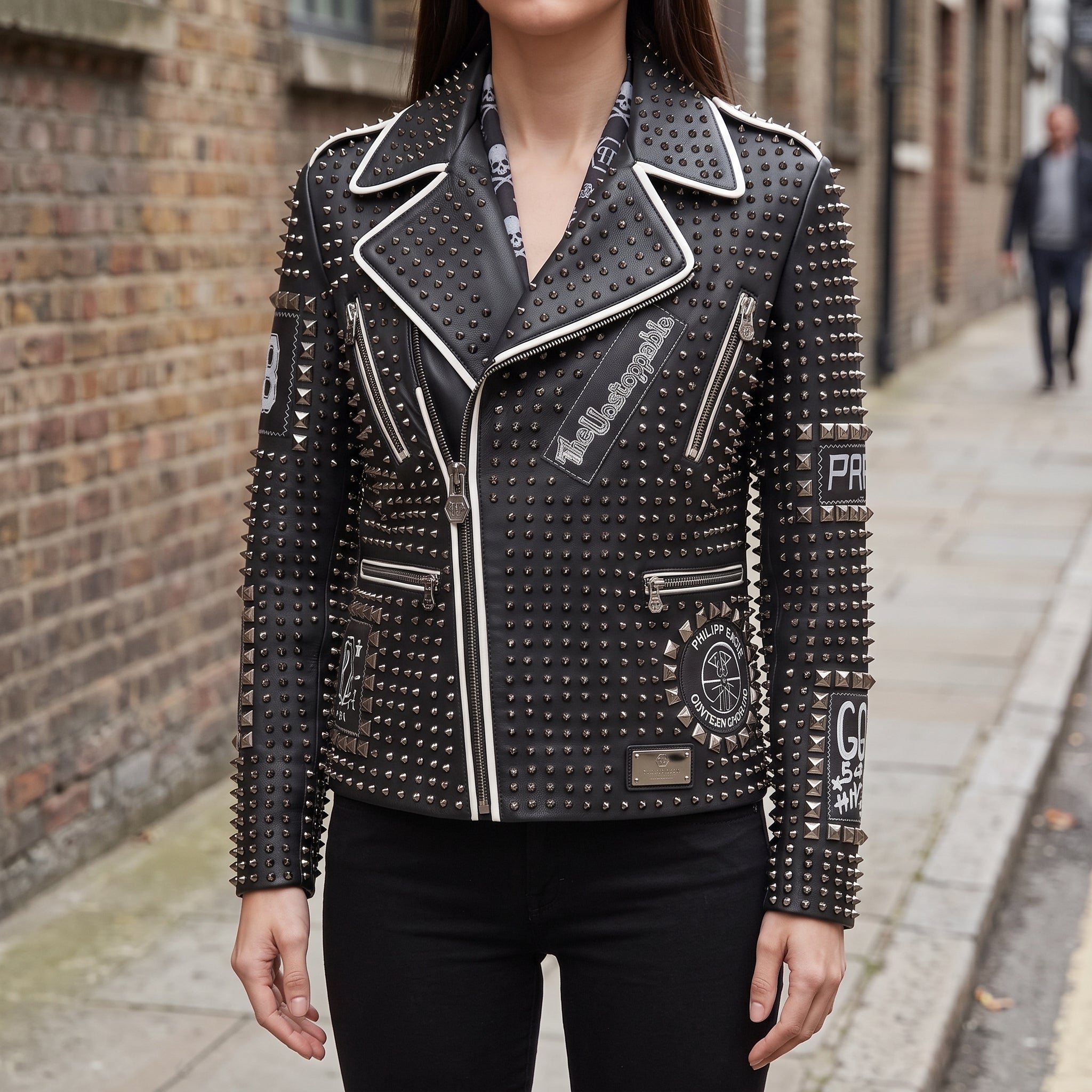 Women's Black Studded Leather Biker Jacket — Ponsonby