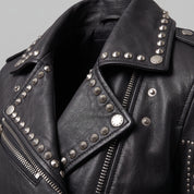 Women's Black Studded Leather Biker Jacket — Watson