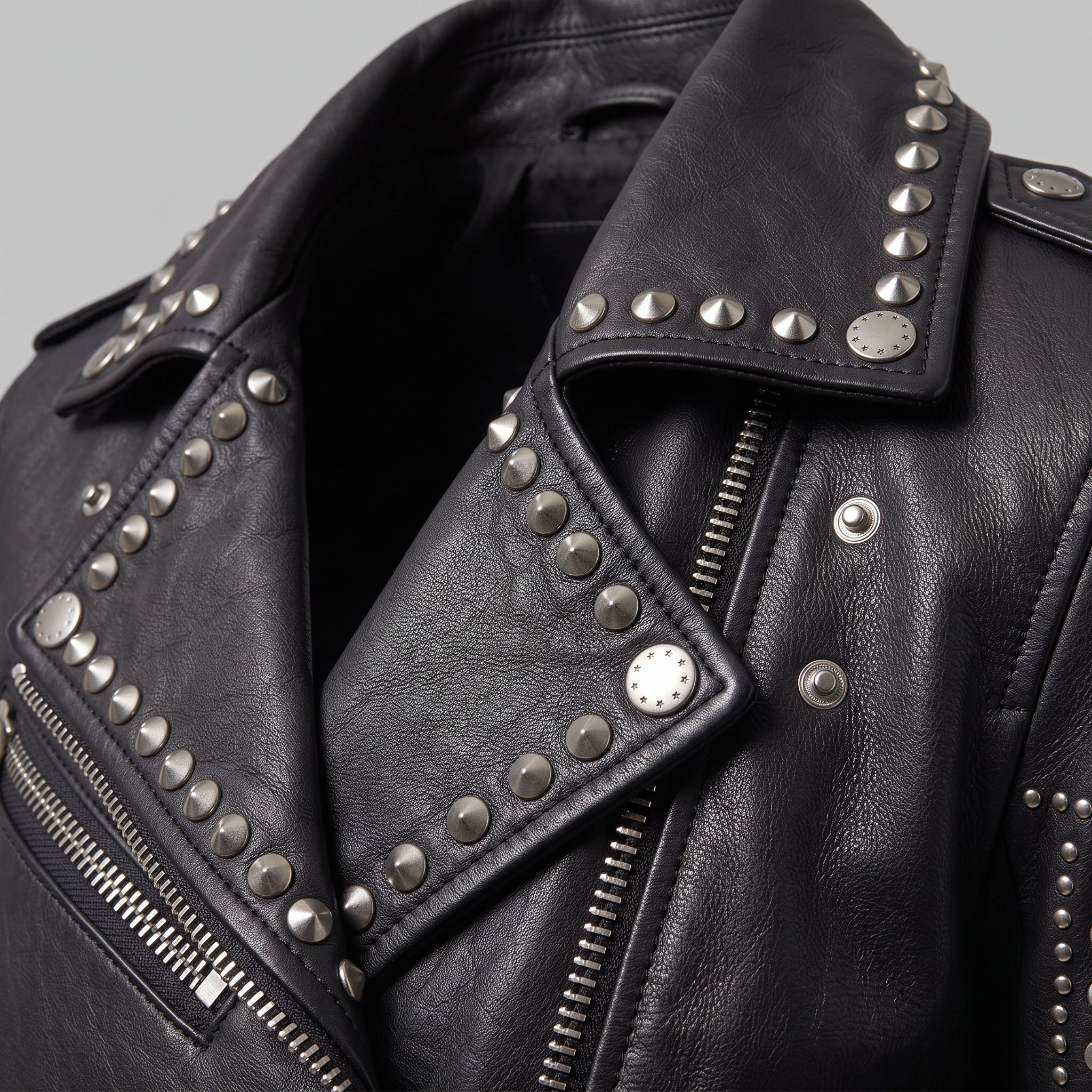 Women's Black Studded Leather Biker Jacket — Watson