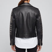 Women's Black Studded Leather Biker Jacket — Watson