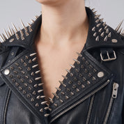 Women's Black Studded Leather Biker Jacket — Eastgate