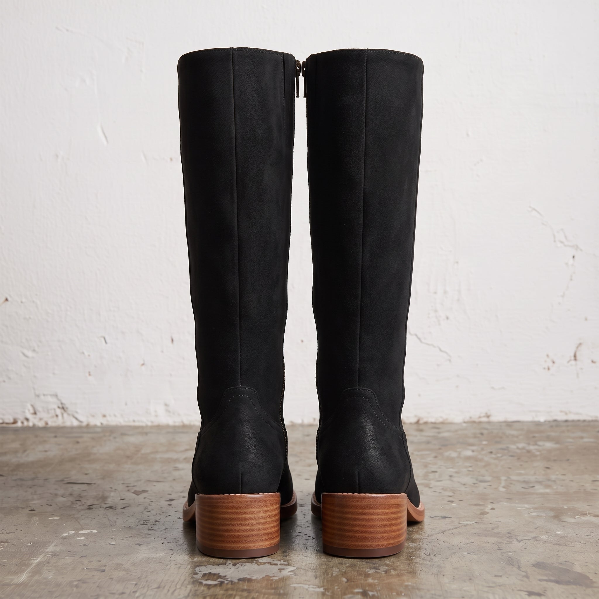 Handmade Women's Black Suede Knee-High Riding Boots — Brixham