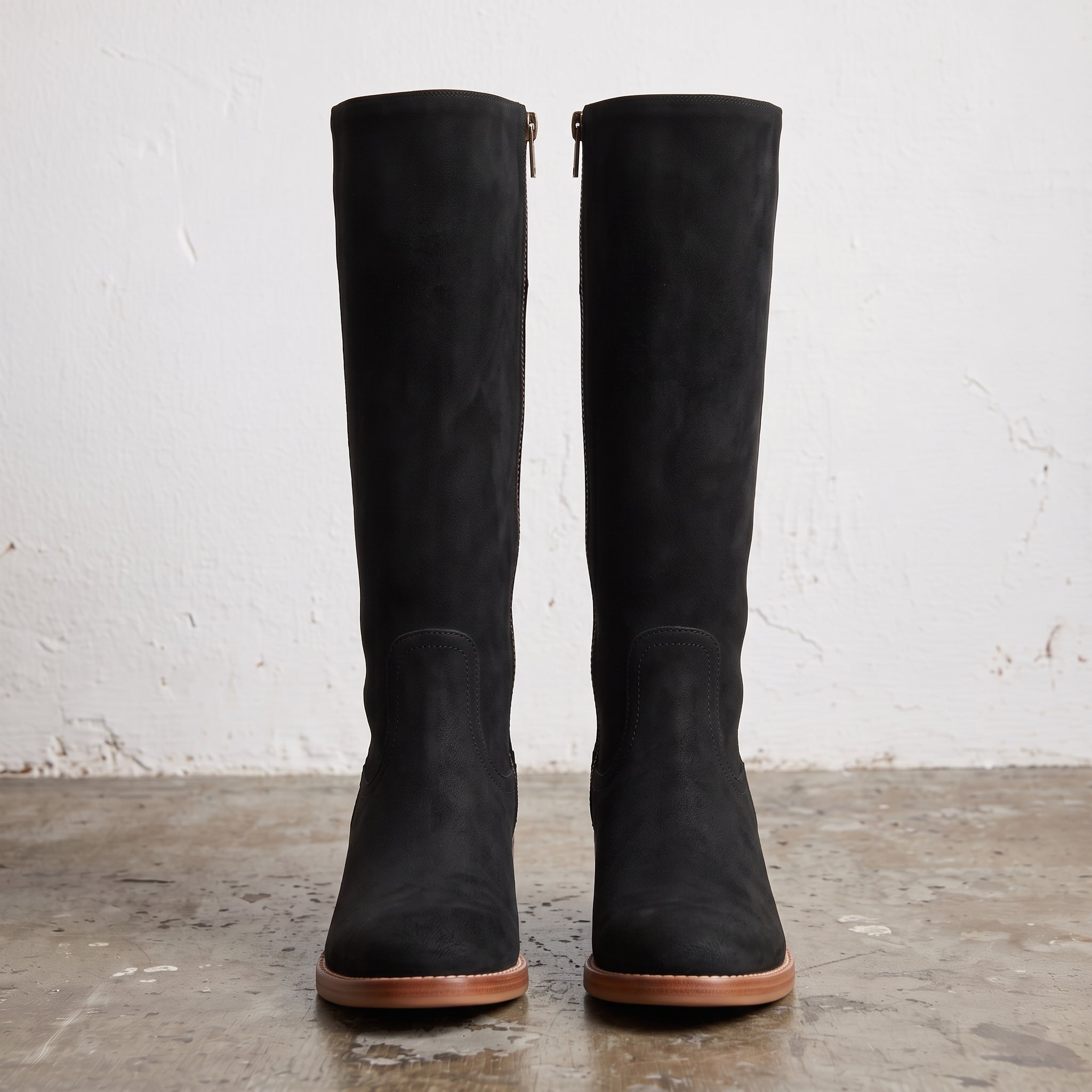 Handmade Women's Black Suede Knee-High Riding Boots — Brixham