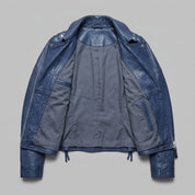 Women's Blue Front Zip Leather Biker Jacket — Knightley