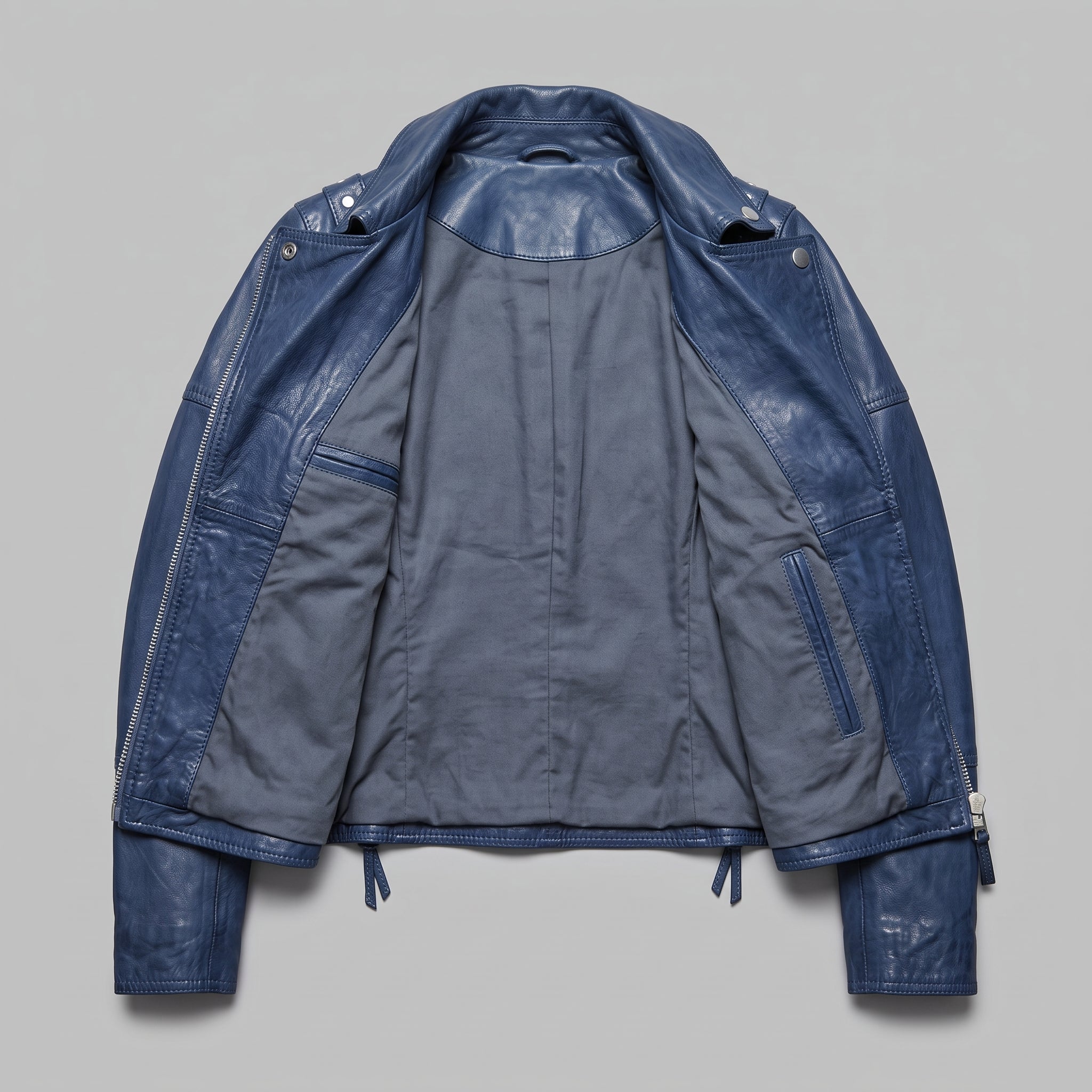 Women's Blue Front Zip Leather Biker Jacket — Knightley