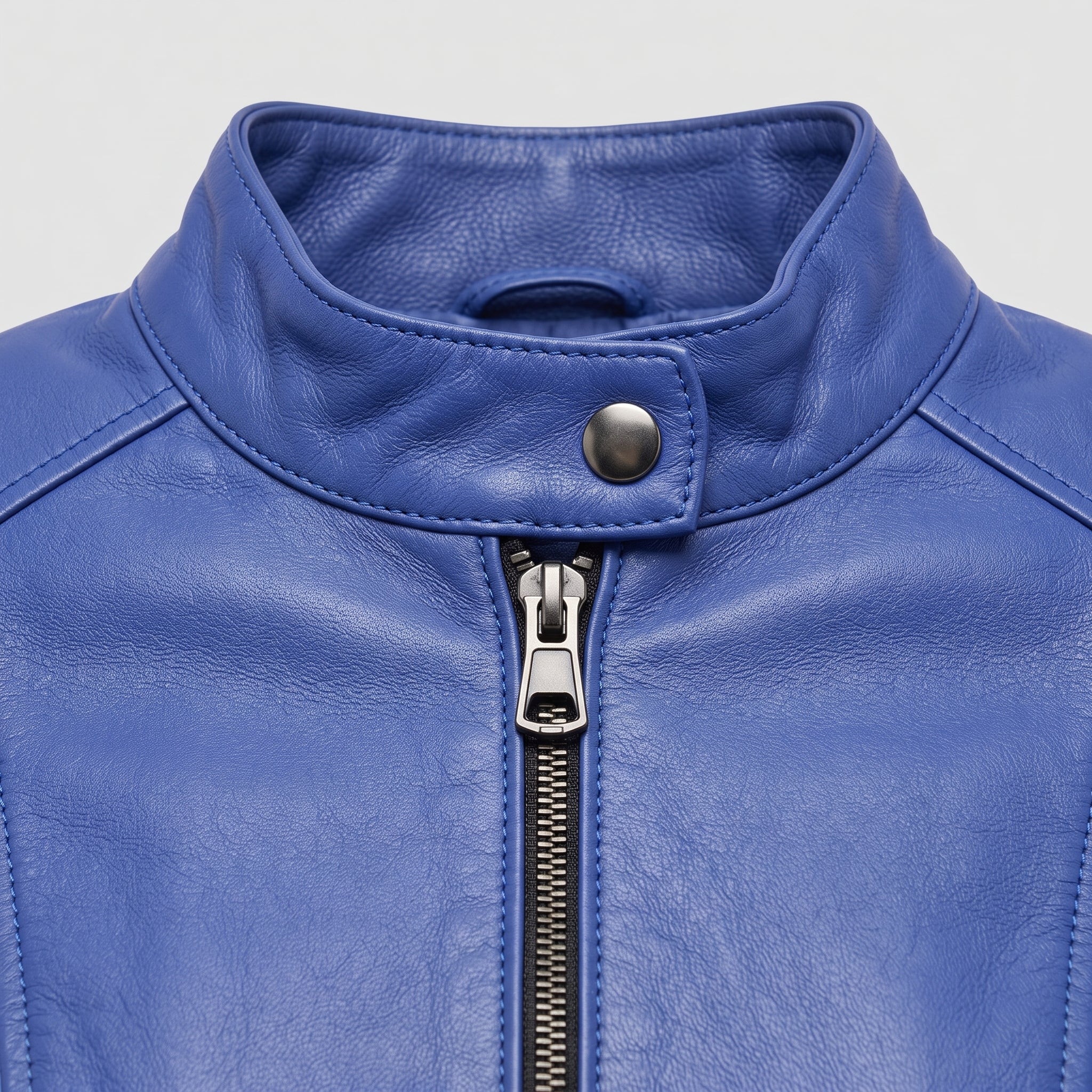 Women's Blue Leather Cafe Racer Jacket — Ingleby