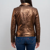 Women's Bronze Asymmetric Zip Leather Biker Jacket — Braidwood