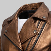 Women's Bronze Asymmetric Zip Leather Biker Jacket — Braidwood