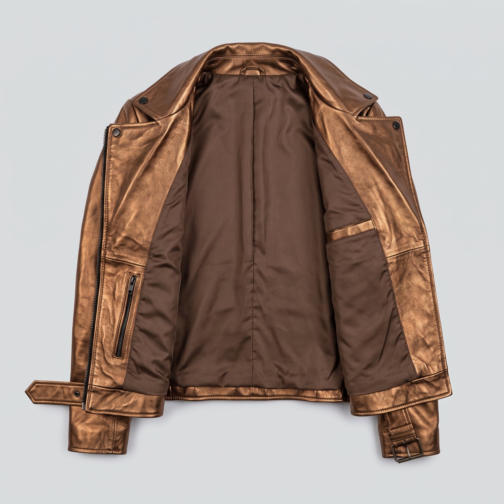 Women's Bronze Asymmetric Zip Leather Biker Jacket — Braidwood