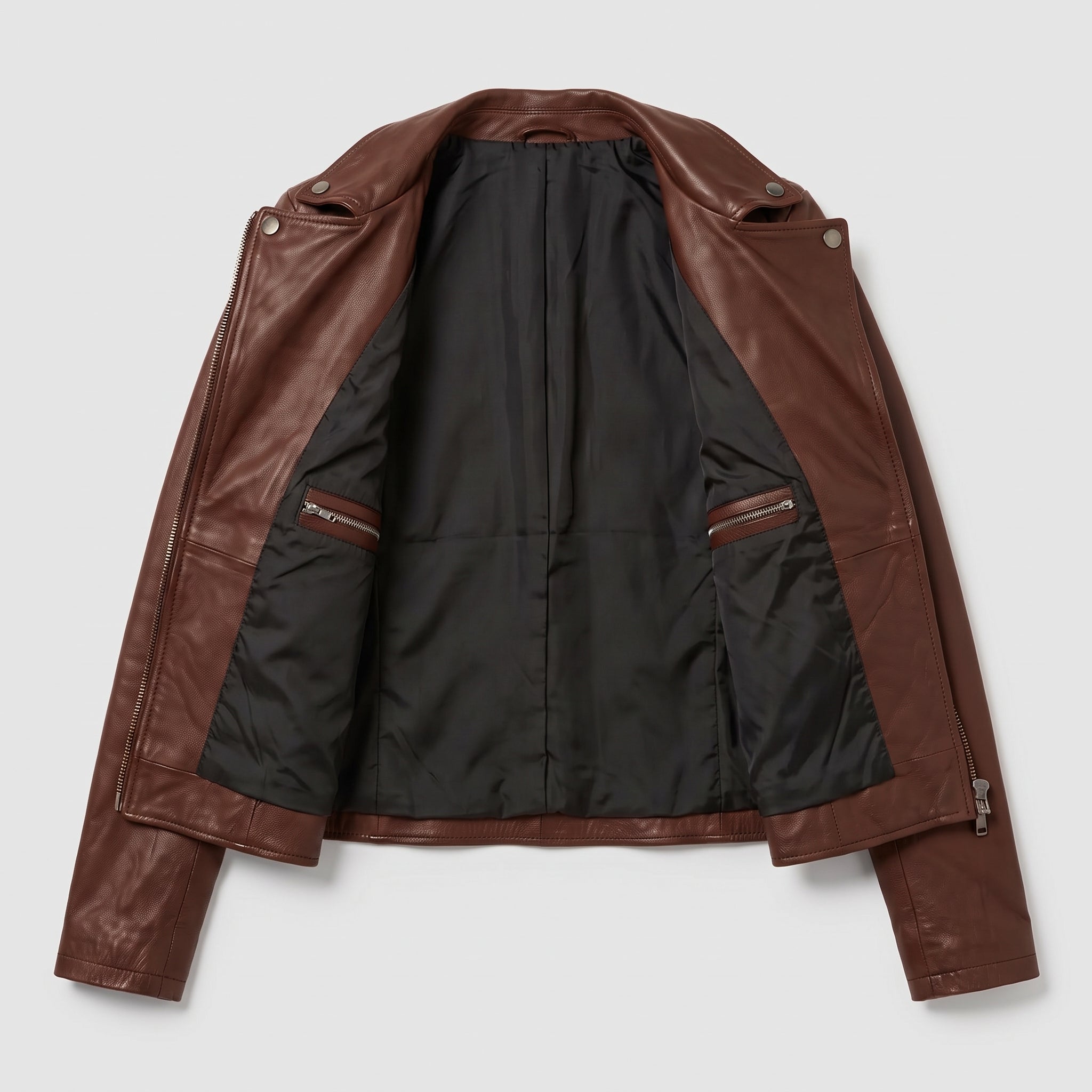 Women's Brown Asymmetric Zip Leather Biker Jacket — Yarmouth