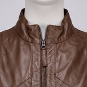 Women's Brown Center Zip Leather Biker Vest — Corbridge