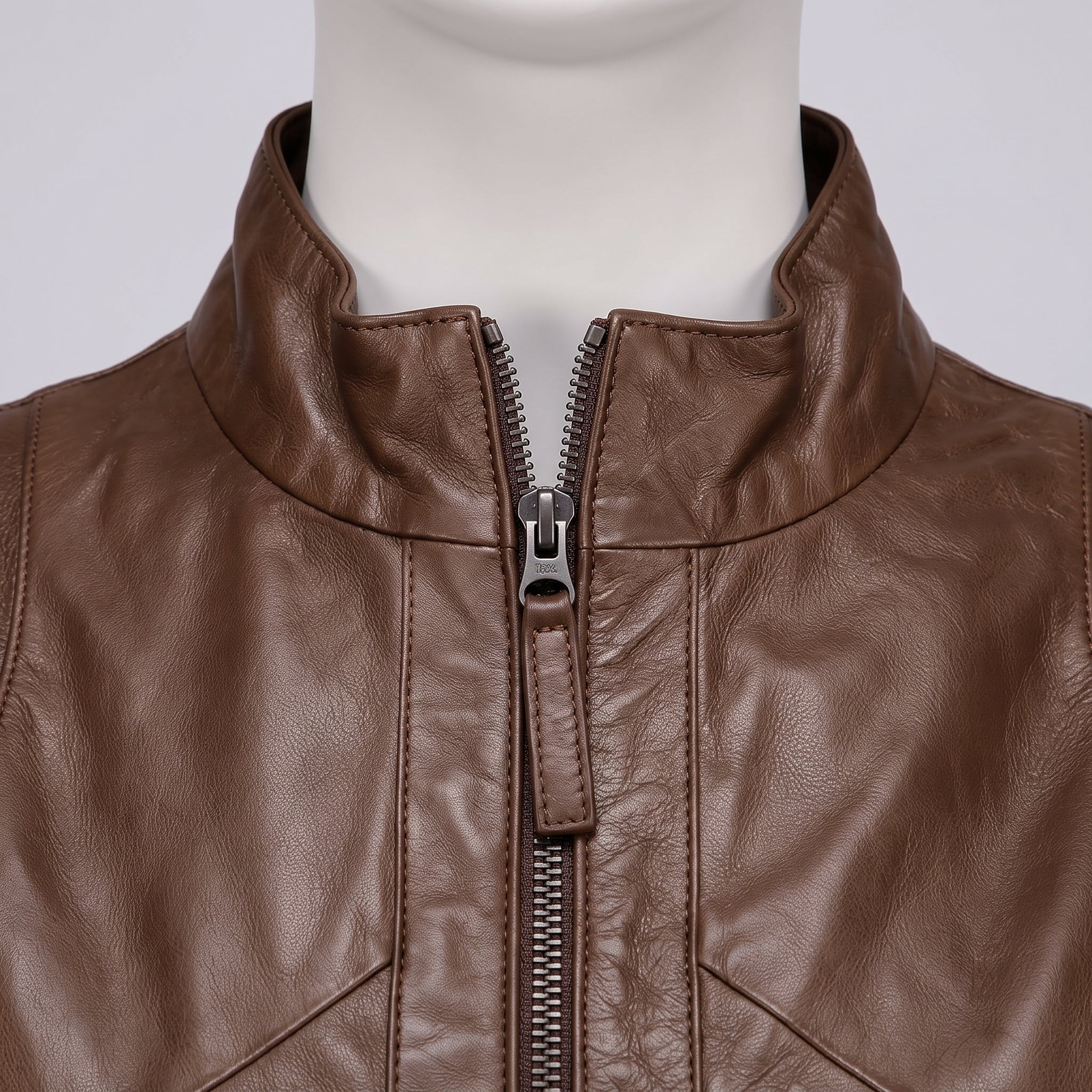 Women's Brown Center Zip Leather Biker Vest — Corbridge
