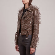 Women's Brown Cropped Leather Perfecto Biker Jacket — Ayrton