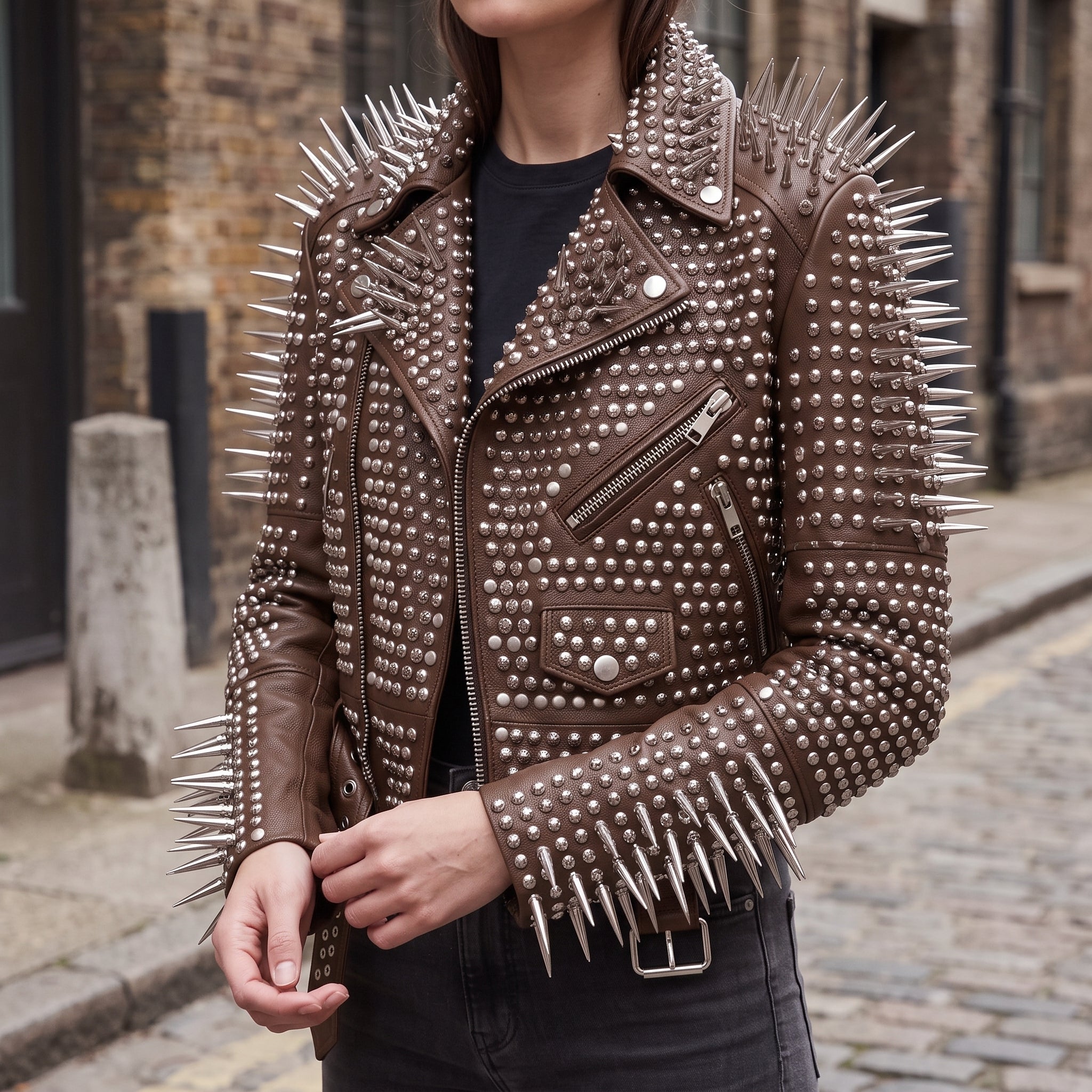 Women's Brown Cropped Leather Perfecto Biker Jacket — Ayrton