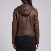 Women's Brown Hooded Leather Biker Jacket — Greenwell