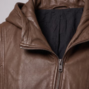 Women's Brown Hooded Leather Biker Jacket — Greenwell
