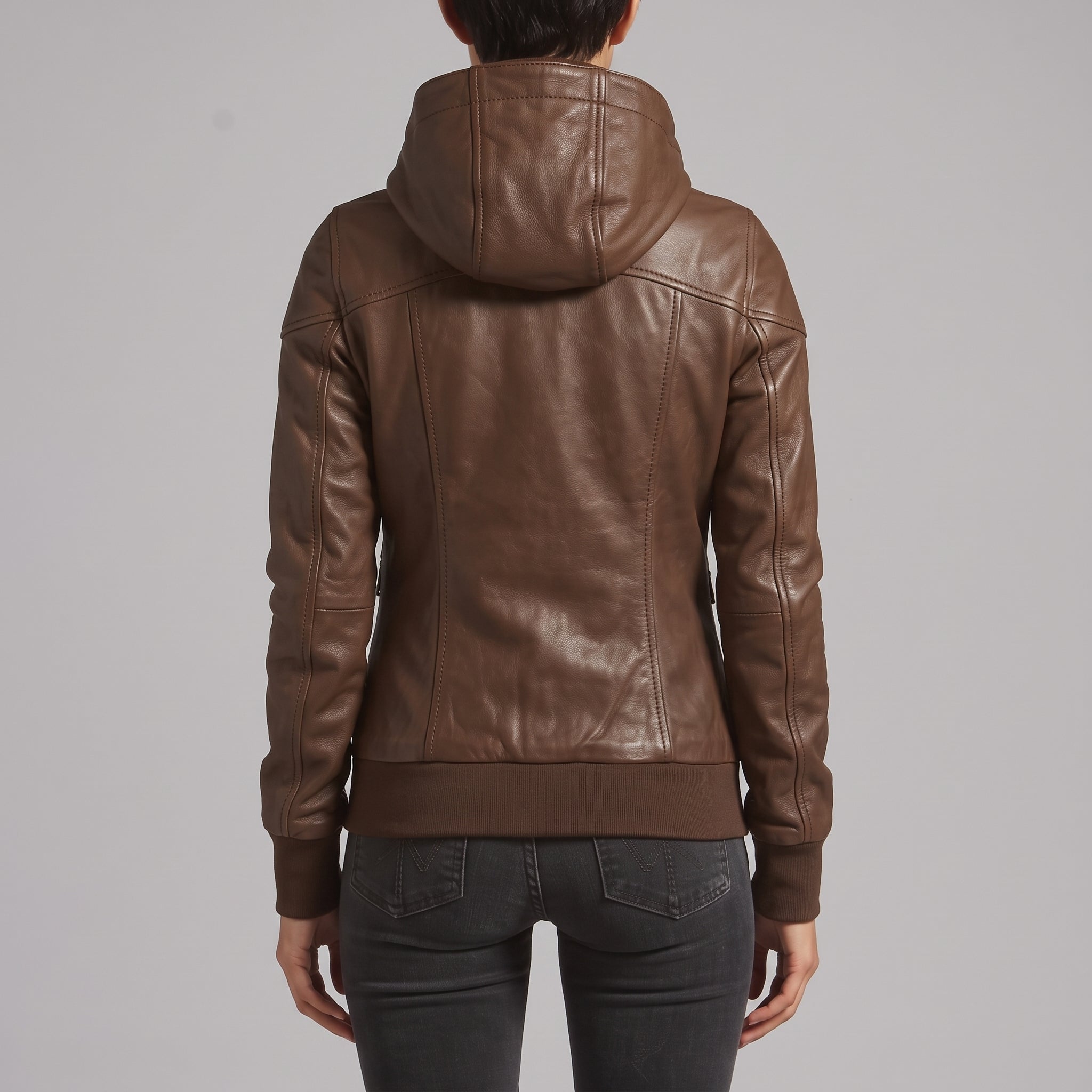 Women's Brown Hooded Leather Bomber Jacket — Arnott