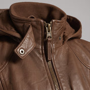 Women's Brown Hooded Leather Bomber Jacket — Arnott