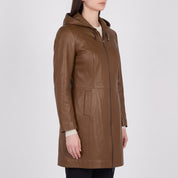 Women's Brown Hooded Leather Jacket — Baldwin