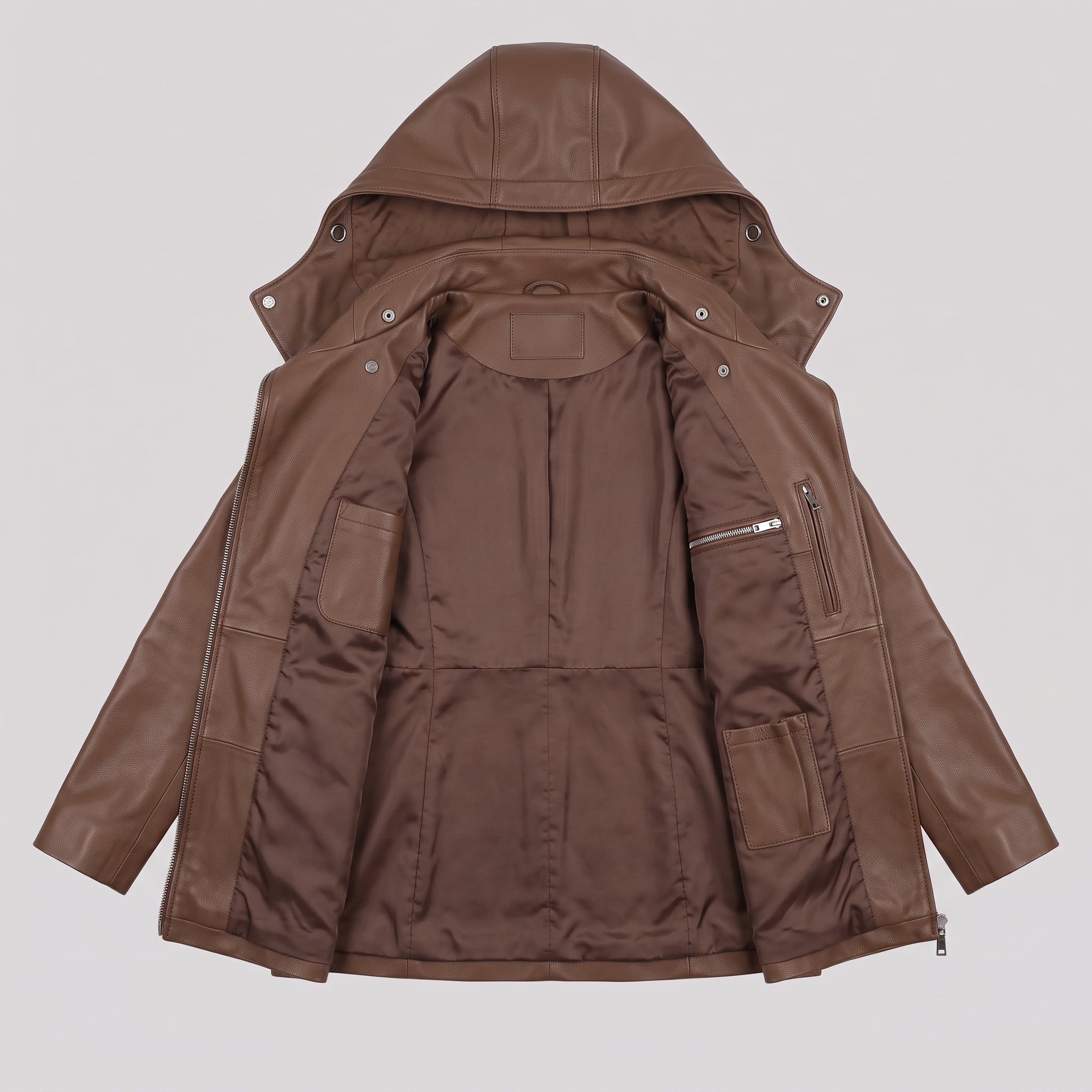 Women's Brown Hooded Leather Jacket — Strode