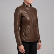 Women's Brown Leather Biker Jacket — Ackridge